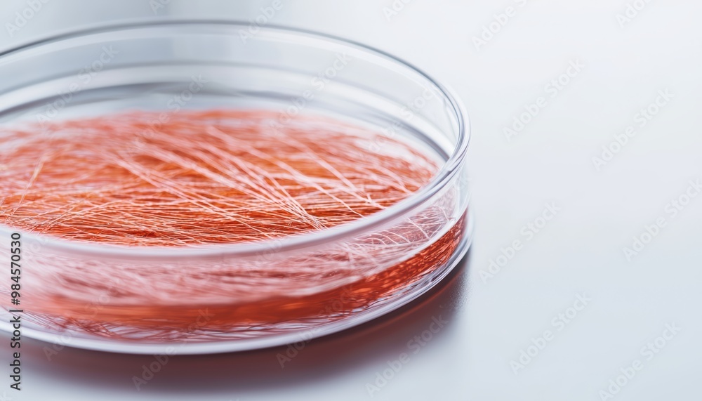 A petri dish containing lab-cultured meat fibers, representing cutting-edge innovation in alternative protein development. A petri dish containing lab-cultured meat fibers, representing cutting-edge innovation in alternative protein development.