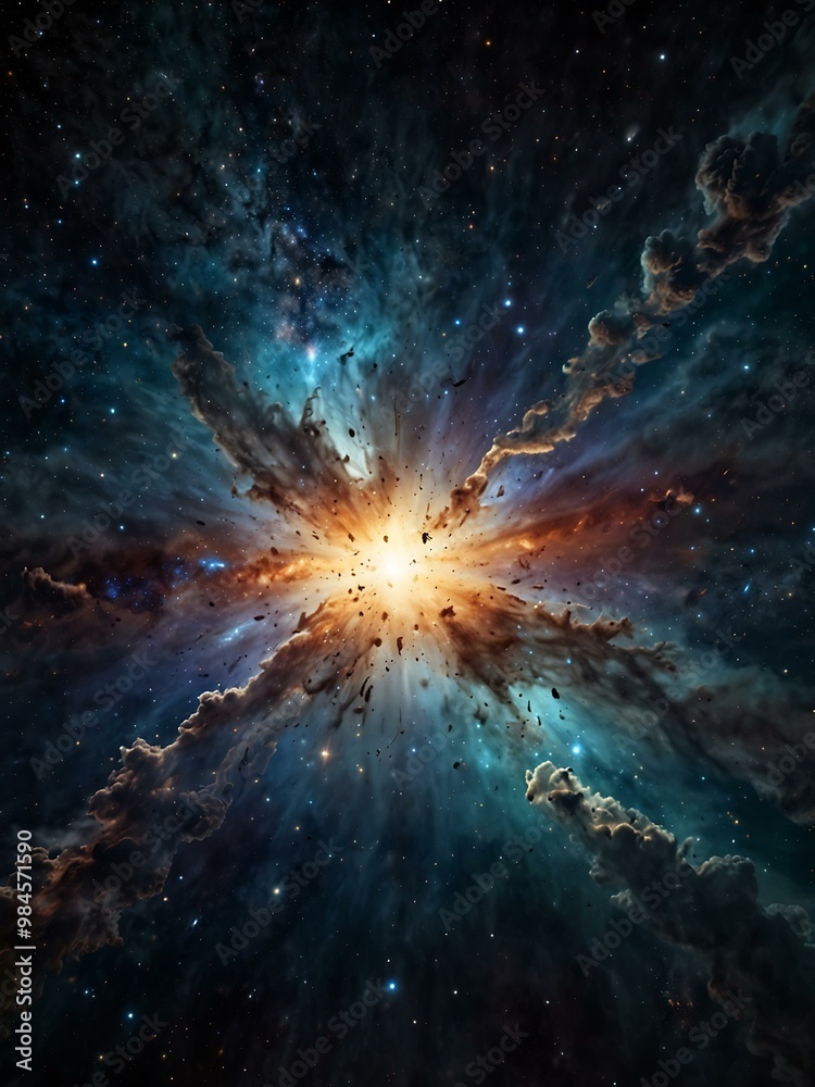 Massive Space Explosion with Shining Stars and Milky Way Massive Space Explosion with Shining Stars and Milky Way