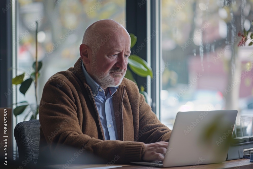 A person sitting in front of a computer, focused on work or study A person sitting in front of a computer, focused on work or study