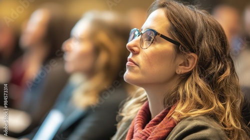 Male and female attendees who participate and listen intently to the speakers lecturing.