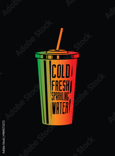 Fast food plastic cup with straw. Hot or cold drink. Original vector illustration in vintage style.