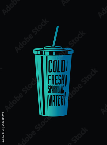 Fast food plastic cup with straw. Hot or cold drink. Original vector illustration in vintage style.