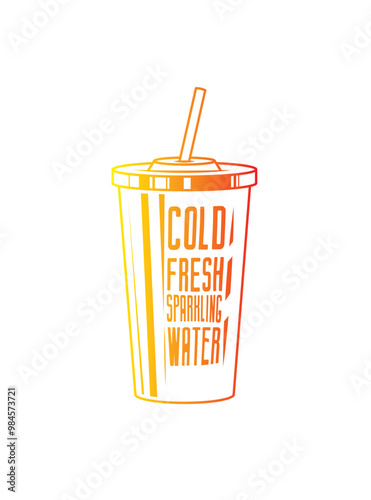 Fast food plastic cup with straw. Hot or cold drink. Original vector illustration in vintage style.