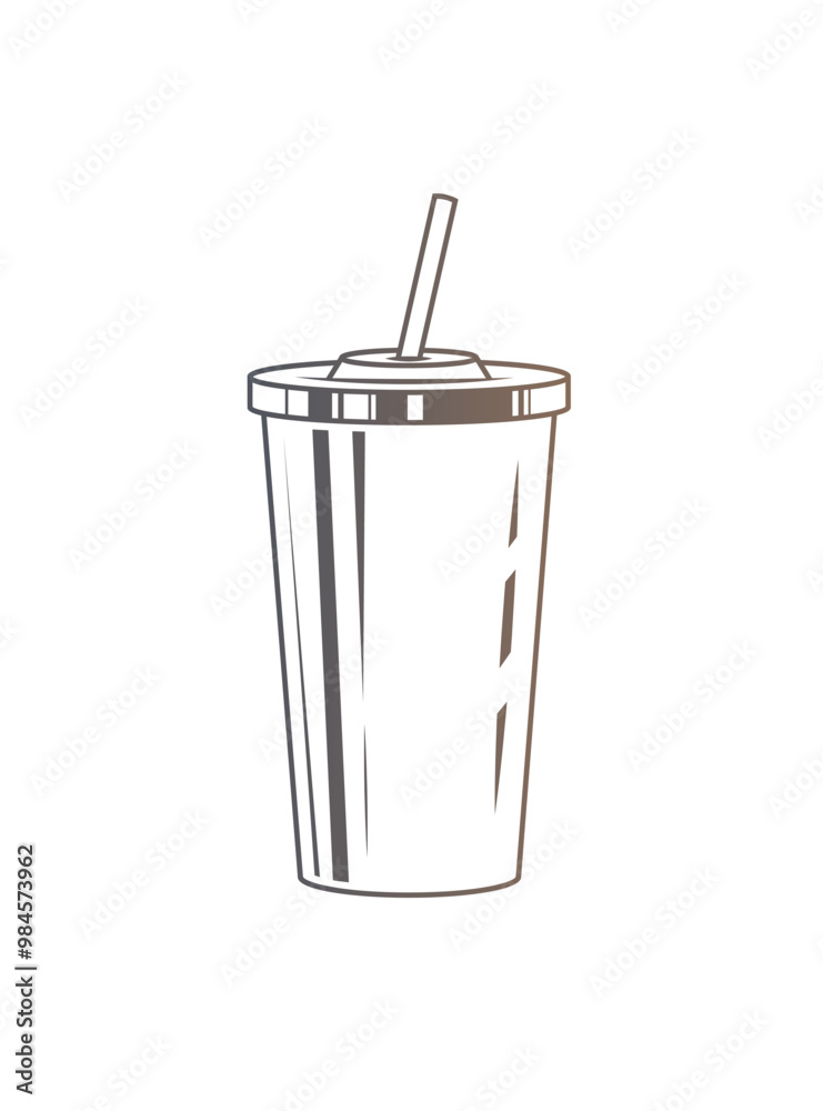 Fast food plastic cup with straw. Hot or cold drink. Original vector illustration in vintage style. Fast food plastic cup with straw. Hot or cold drink. Original vector illustration in vintage style.
