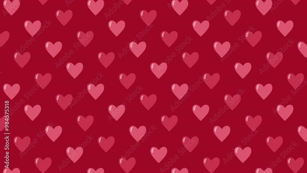 Many heart patterns move diagonally while expanding and contracting. 4K motion loop red background. Many heart patterns move diagonally while expanding and contracting. 4K motion loop red background.