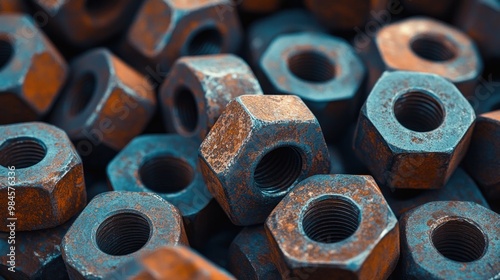 Numerous threaded nuts piled up on the floor.