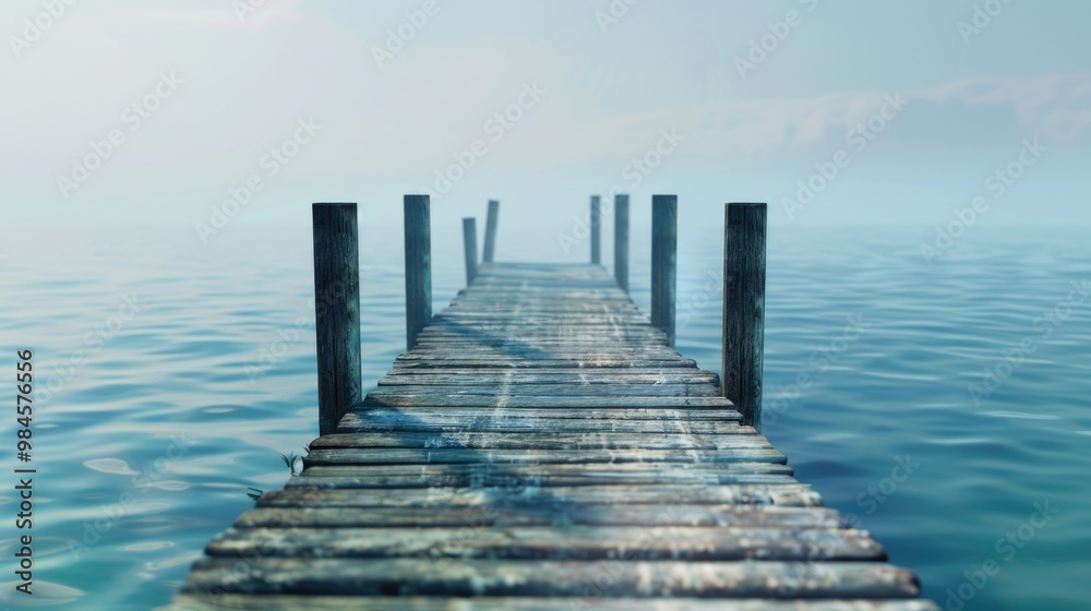 Fototapeta premium A long wooden pier extends into the calm ocean waters