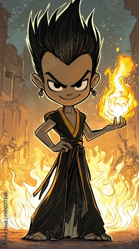 Young Firebender with Fiery Aura photo