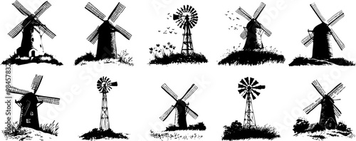 Silhouette Collection of Iconic Windmill Shapes