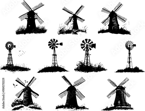 Variety of Windmill Silhouettes