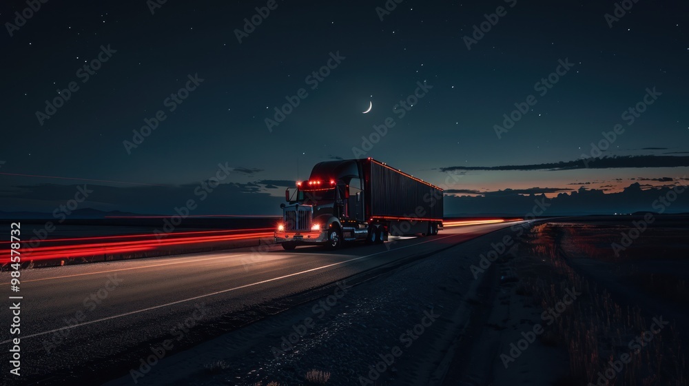 Truck on a Highway at Night Truck on a Highway at Night