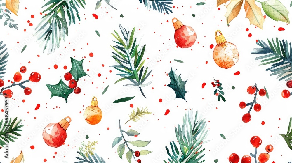 Christmas pattern with cute winter decor elements. Flat cartoon illustration for postcards, banners, posters, packaging, paper Christmas pattern with cute winter decor elements. Flat cartoon illustration for postcards, banners, posters, packaging, paper