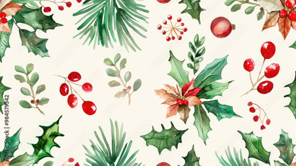 Christmas pattern with cute winter decor elements. Flat cartoon illustration for postcards, banners, posters, packaging, paper Christmas pattern with cute winter decor elements. Flat cartoon illustration for postcards, banners, posters, packaging, paper