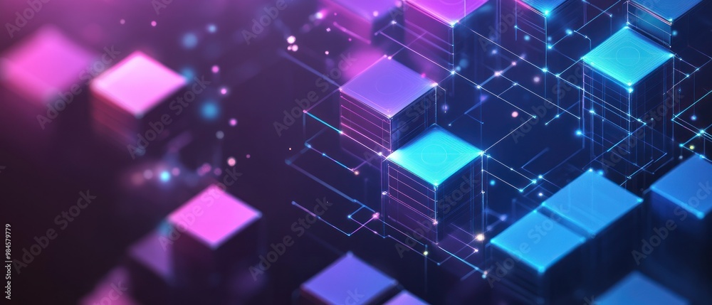 Abstract digital blocks with glowing lines, representing technology and data visualization. Abstract digital blocks with glowing lines, representing technology and data visualization.