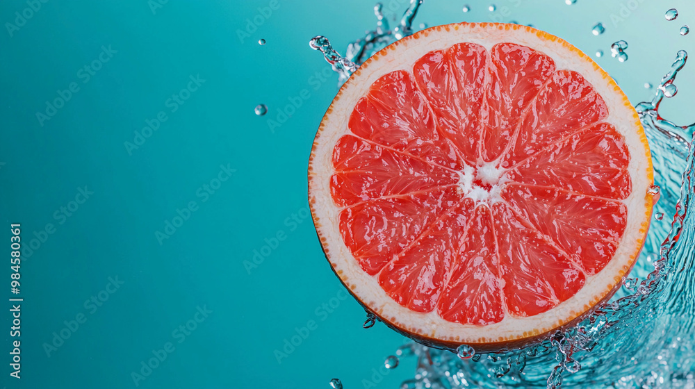 A slice of grapefruit splashing into sparkling water creates refreshing scene A slice of grapefruit splashing into sparkling water creates refreshing scene