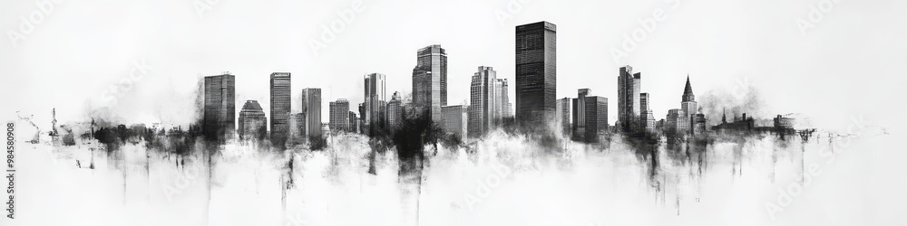Fototapeta premium This is a breathtaking abstract portrayal of a city skyline, rendered in a range of monochrome tones, seamlessly fusing together various architectural components with elegant, smooth textures