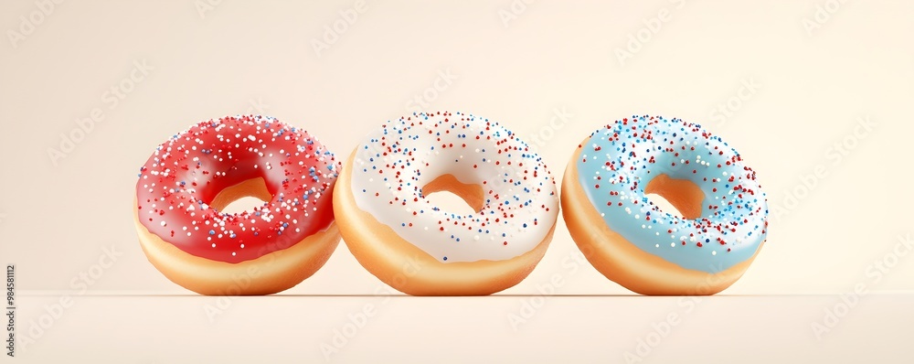 Classic American Donuts with Red White and Blue Sprinkles - Nostalgic Diner-Style Dessert for National Dessert Day Photo-Realistic Retro Confection Display Classic American Donuts with Red White and Blue Sprinkles - Nostalgic Diner-Style Dessert for National Dessert Day Photo-Realistic Retro Confection Display