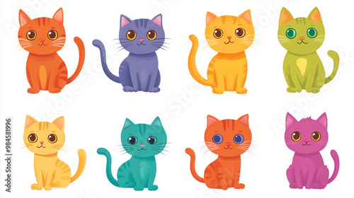 A set of various illustration of cute cat on white background.