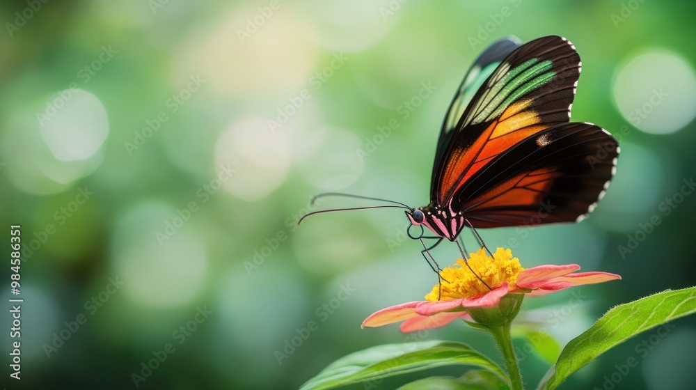 Fototapeta premium A vibrant butterfly perched on a colorful flower, showcasing nature's beauty.