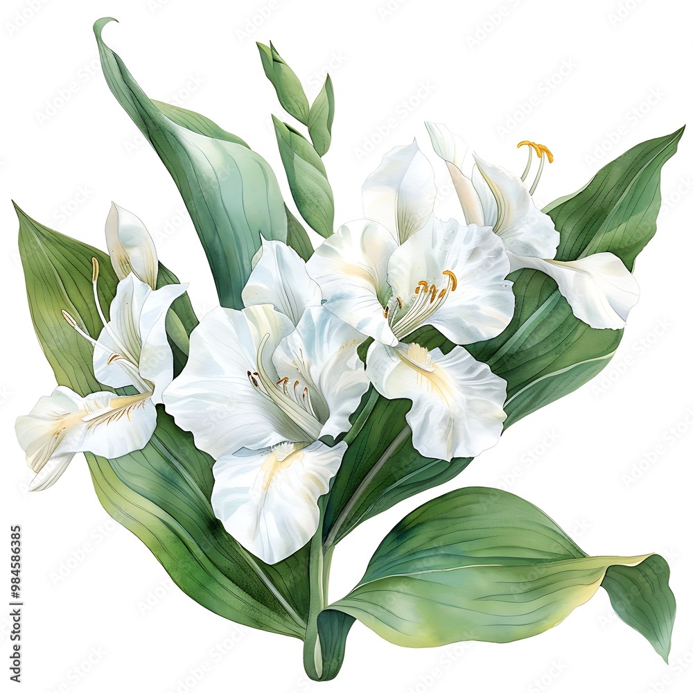 Obraz premium Watercolor White Canna Lily Isolated on White Background. Beautiful Canna Lily Flower
