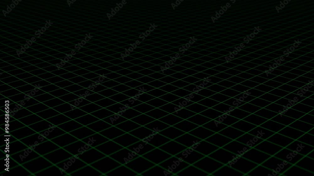 Abstract 3D animated futuristic grid technology background with green colored moving elements, shapes and depth of field effect, concepts, ideas, 4k