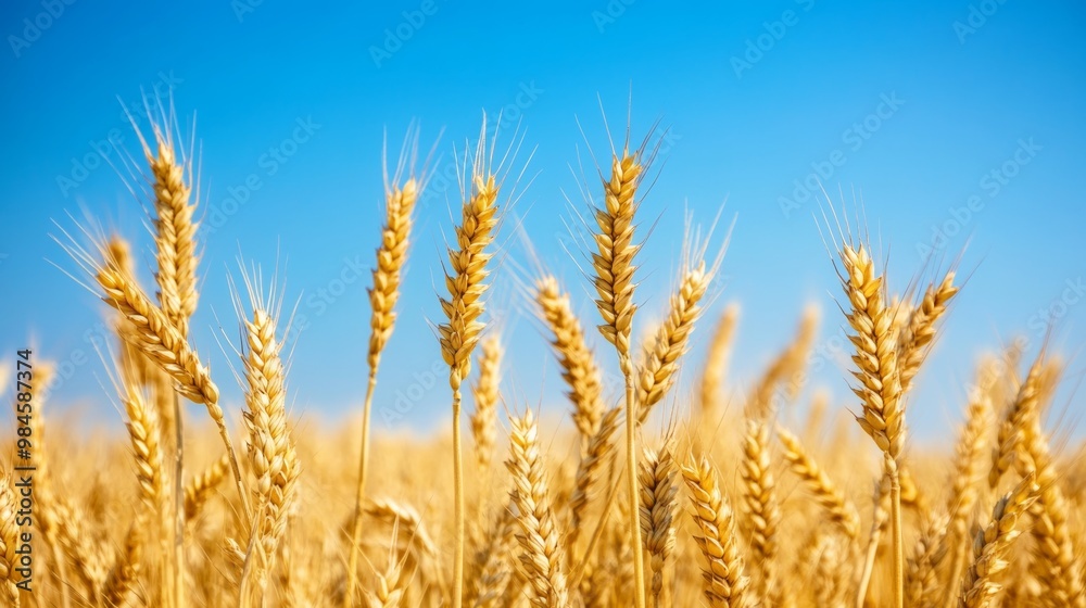 Golden wheat field under blue sky in sunny summer day Golden wheat field under blue sky in sunny summer day