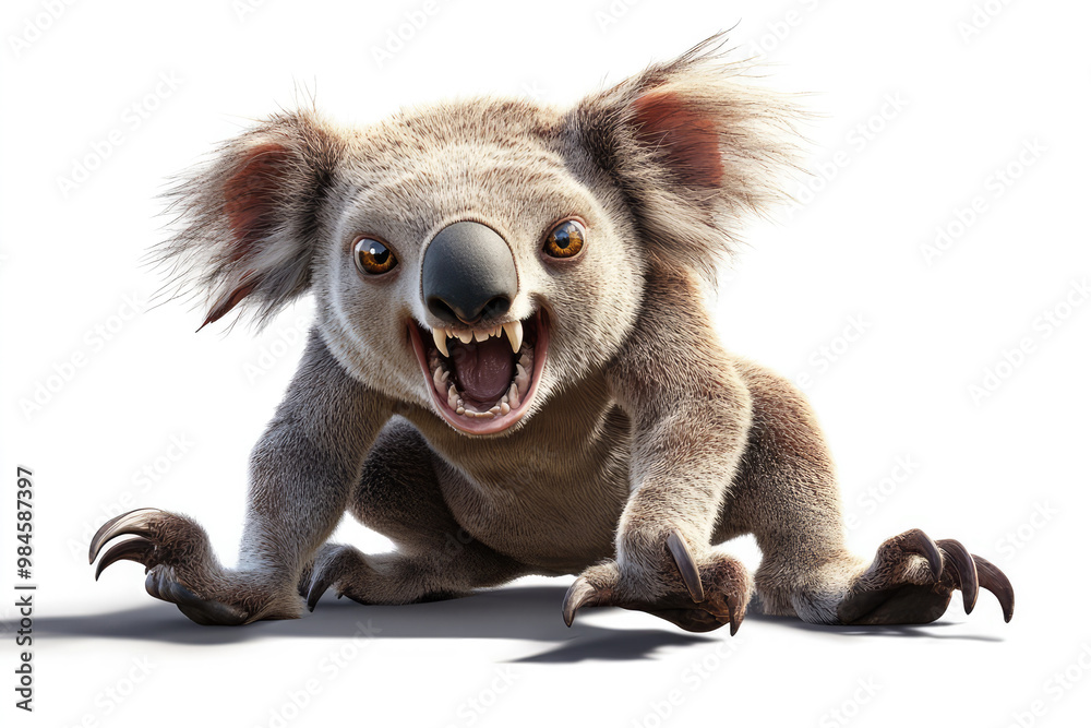 An animated koala bear with an aggressive expression, showcasing sharp claws and fierce eyes, adding an unexpected twist to the typically cute animal's image. An animated koala bear with an aggressive expression, showcasing sharp claws and fierce eyes, adding an unexpected twist to the typically cute animal's image.