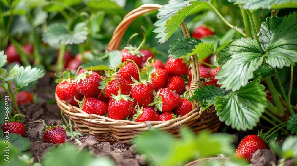 Freshly Picked Strawberries in a Basket