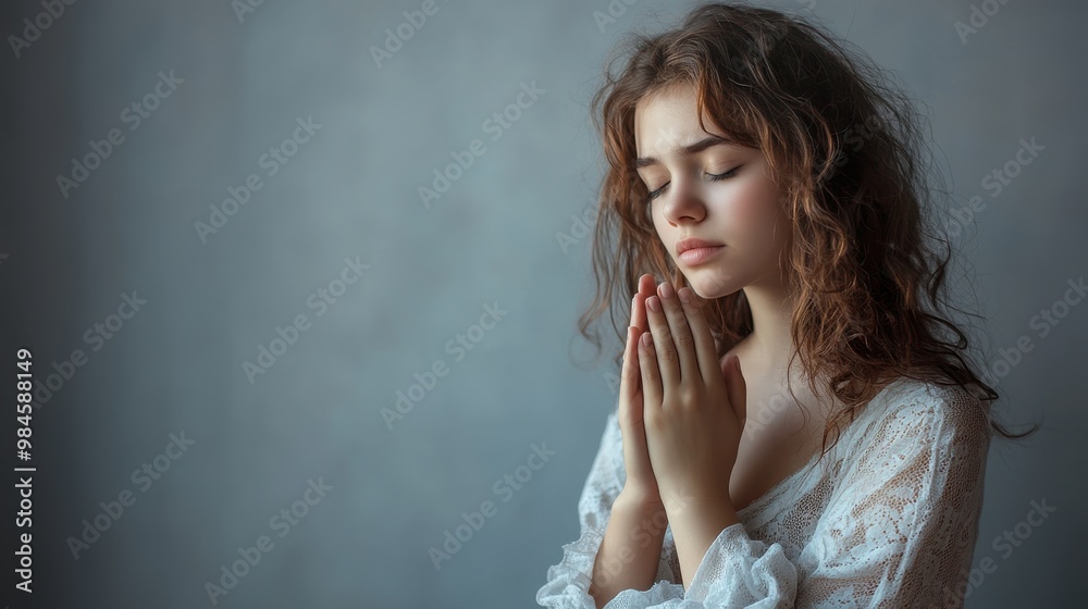 Serene Woman with Hands in Prayer Pose Serene Woman with Hands in Prayer Pose