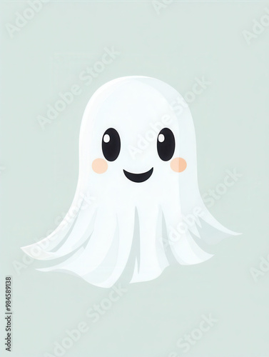 Cute minimalist halloween white Ghost, pastel color on a white pastel background 