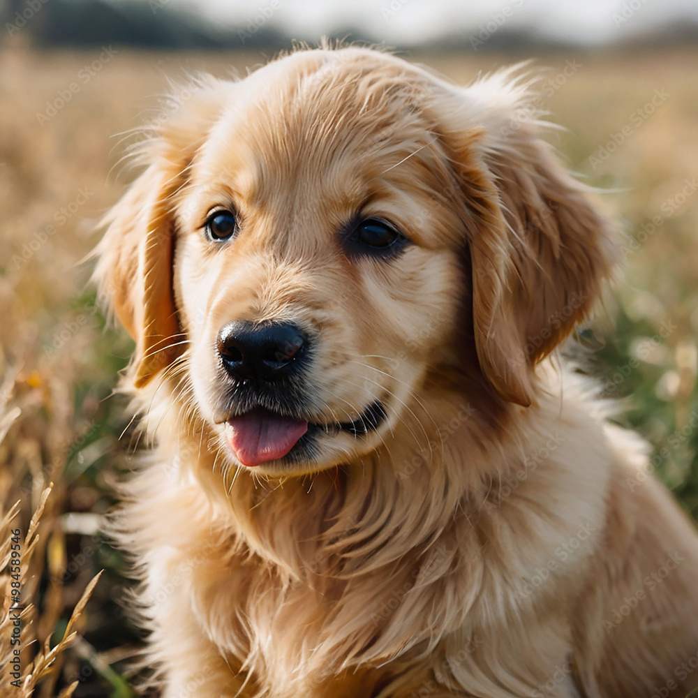 Obraz premium Watercolor cute golden retriever puppy generative ai.