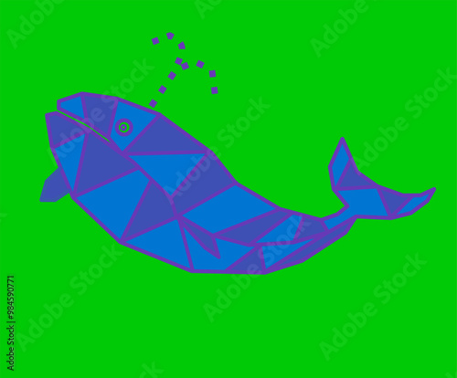 Whale. Vector Whale. Whale geometric design. Whale green background.