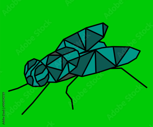 Flies. Vector Flies. Flies geometric design. Flies green background.