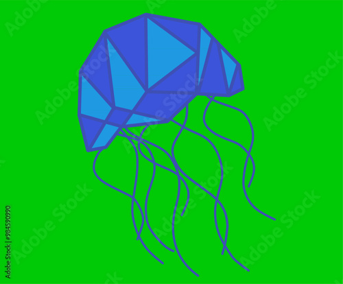 Jellyfish. Jellyfish vector. Jellyfish geometric design. Jellyfish green background.