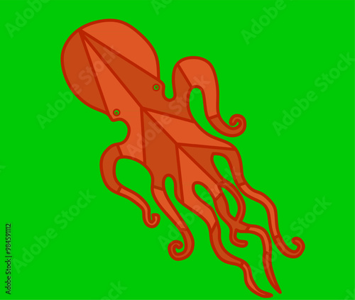 Octopus. Octopus Vector. Octopus geometric design. Octopus green background.