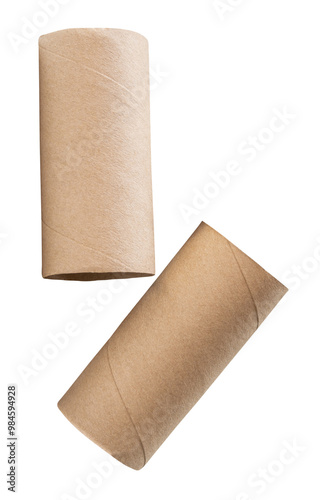 Top view set of tissue paper cores or napkin in strange shape after use in toilet or restroom isolated with clipping path in png file format