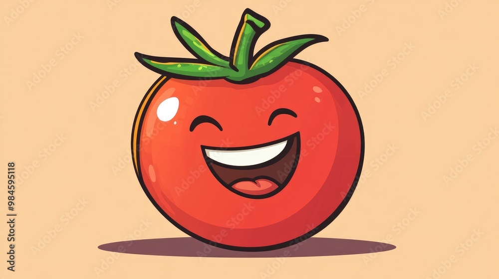 Cartoon illustration of a smiling tomato in line art style Cartoon illustration of a smiling tomato in line art style