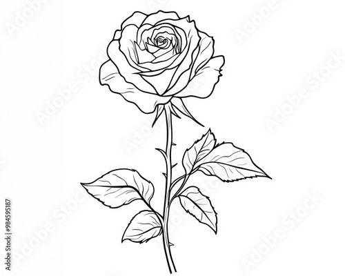 Minimalistic line art illustration of a rose featuring a single black line drawing on a white background