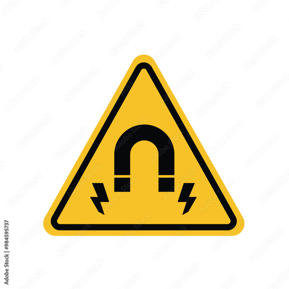 Warning strong magnetic field on a yellow triangle board. Suitable for posters and web icons Warning strong magnetic field on a yellow triangle board. Suitable for posters and web icons