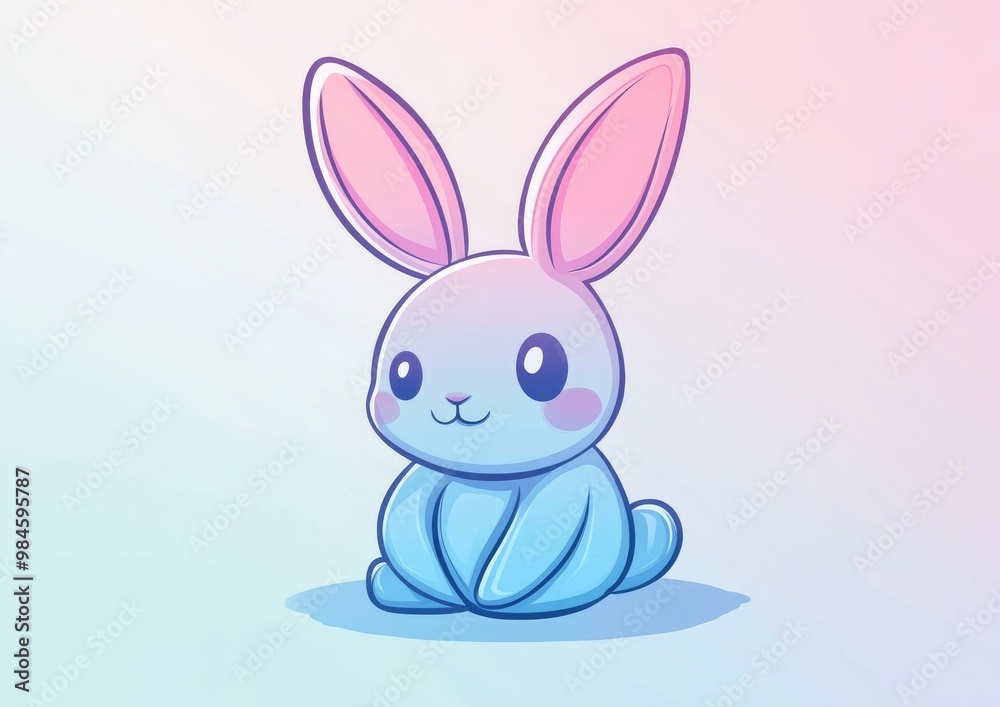 Line art illustration featuring a cool gradient design of an adorable cartoon rabbit Line art illustration featuring a cool gradient design of an adorable cartoon rabbit