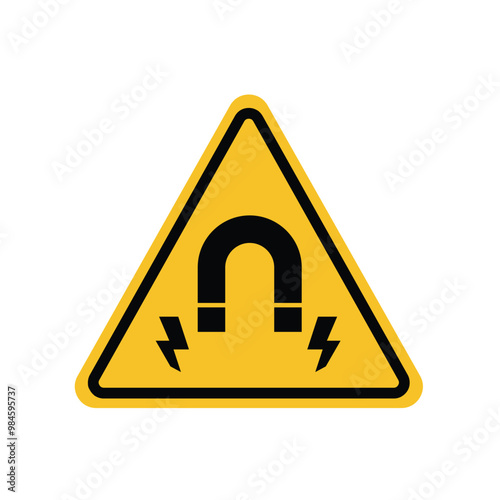 Warning strong magnetic field on a yellow triangle board. Suitable for posters and web icons