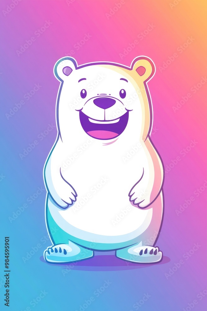 Line art illustration featuring a cold gradient design of a cartoon bear expressing laughter Line art illustration featuring a cold gradient design of a cartoon bear expressing laughter