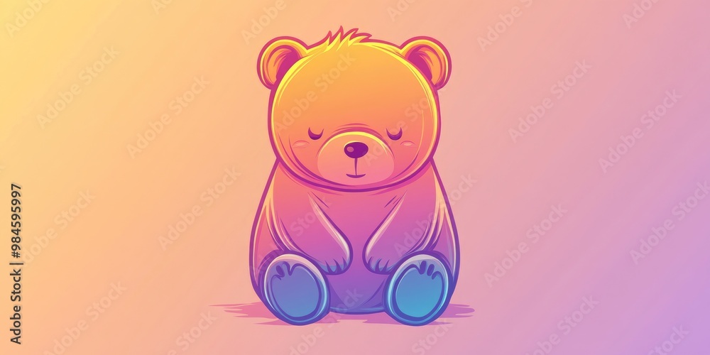 Line art illustration of a warm gradient depicting a crying cartoon bear Line art illustration of a warm gradient depicting a crying cartoon bear