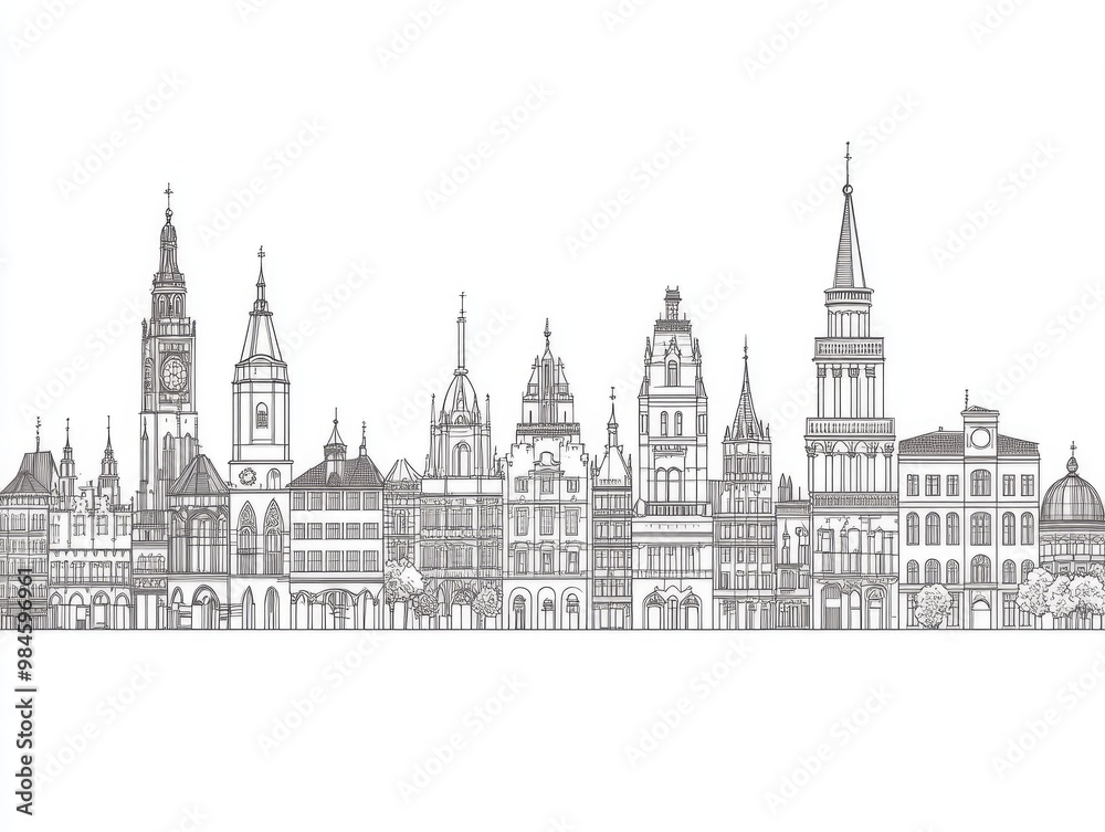 European city skyline in line art illustration European city skyline in line art illustration