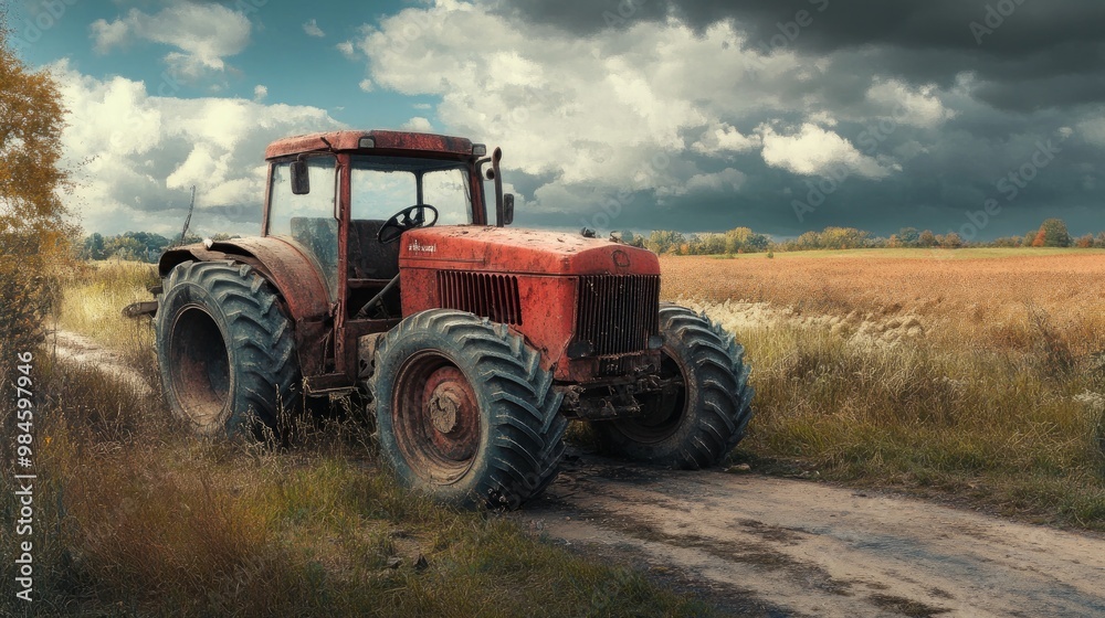 An agricultural tractor on a Polish highway An agricultural tractor on a Polish highway