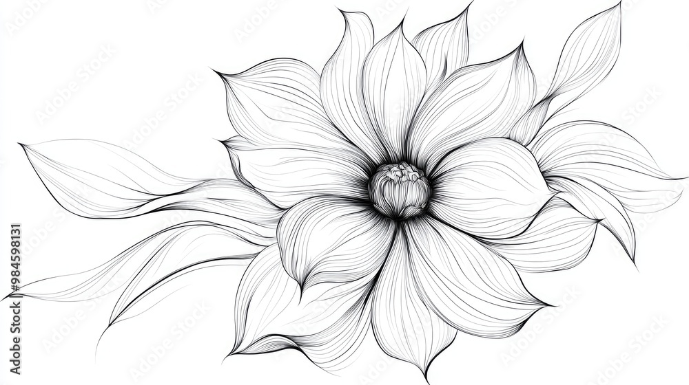 Line art illustration of an ornamental flower created from curved lines isolated on a white background suitable for tattoo designs Line art illustration of an ornamental flower created from curved lines isolated on a white background suitable for tattoo designs