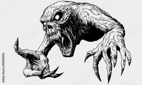 Line art depiction of a monochromatic monster gesturing photo