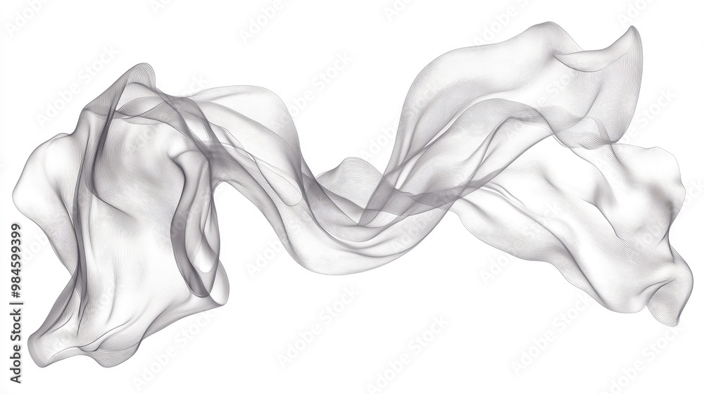 Line art illustration of two flaps of silk or satin fabric billowing in the wind Two tone flowing material on a white background Line art illustration of two flaps of silk or satin fabric billowing in the wind Two tone flowing material on a white background