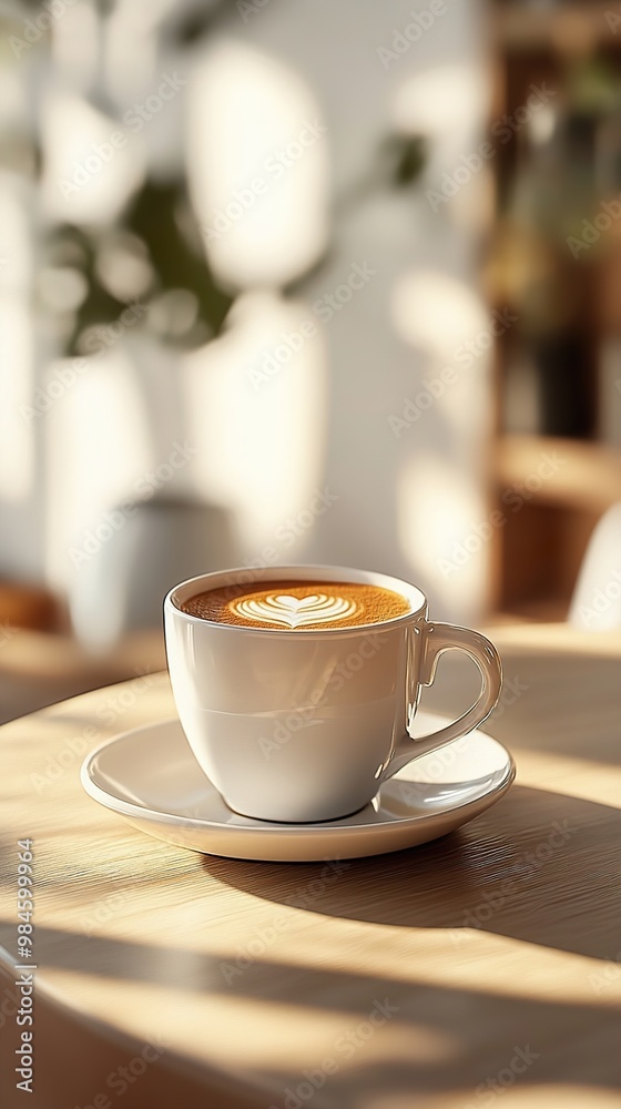 A Cup of Coffee with Latte Art in a Cozy Cafe A Cup of Coffee with Latte Art in a Cozy Cafe