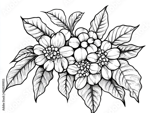 Black and white illustration of coffee fruit in a graphic line art style photo